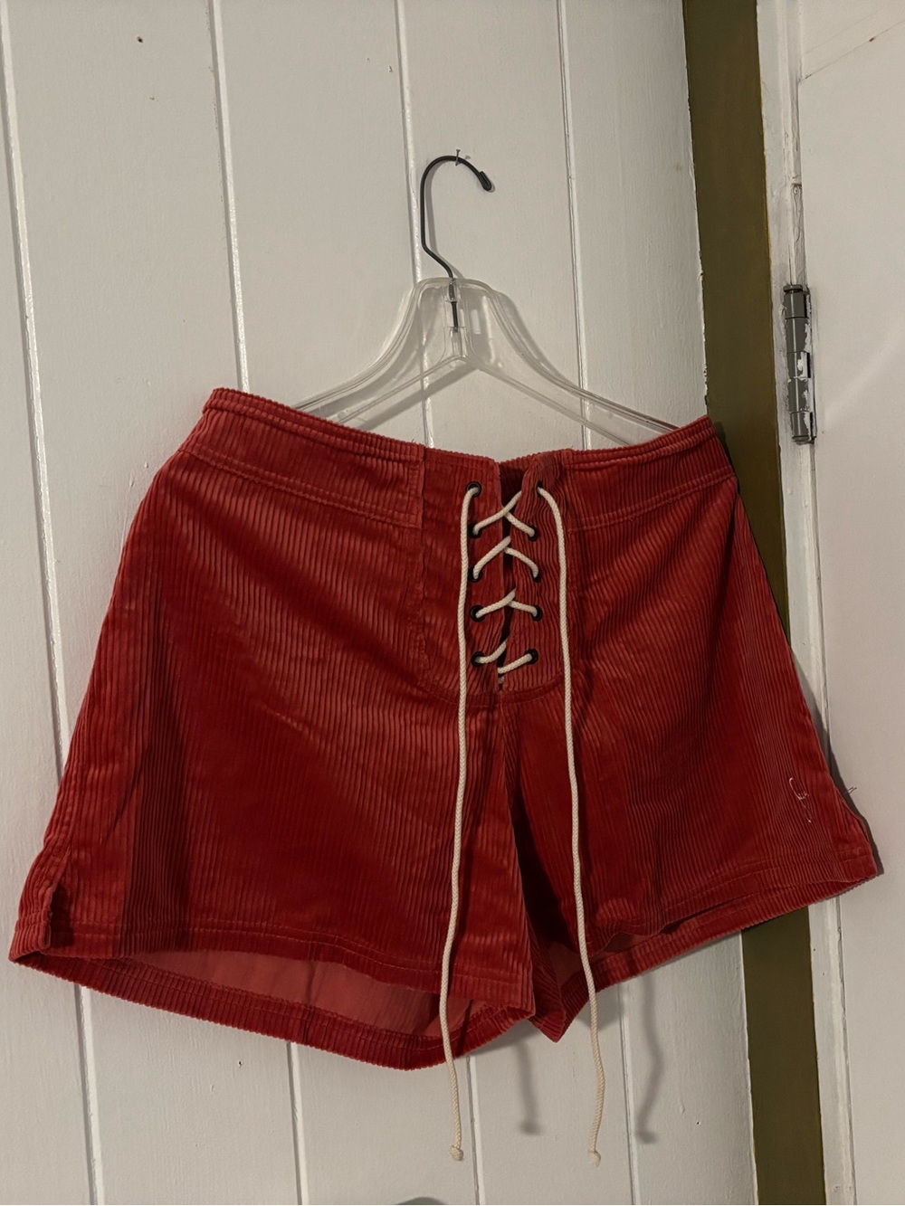 Seea Coral Corduroy High-Waist Lace-Up Lulu Shorts